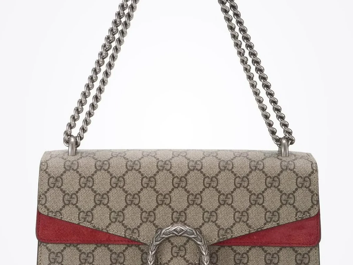 Sac Gucci Dionysus GG Supreme avec daim rouge et chaîne argentée