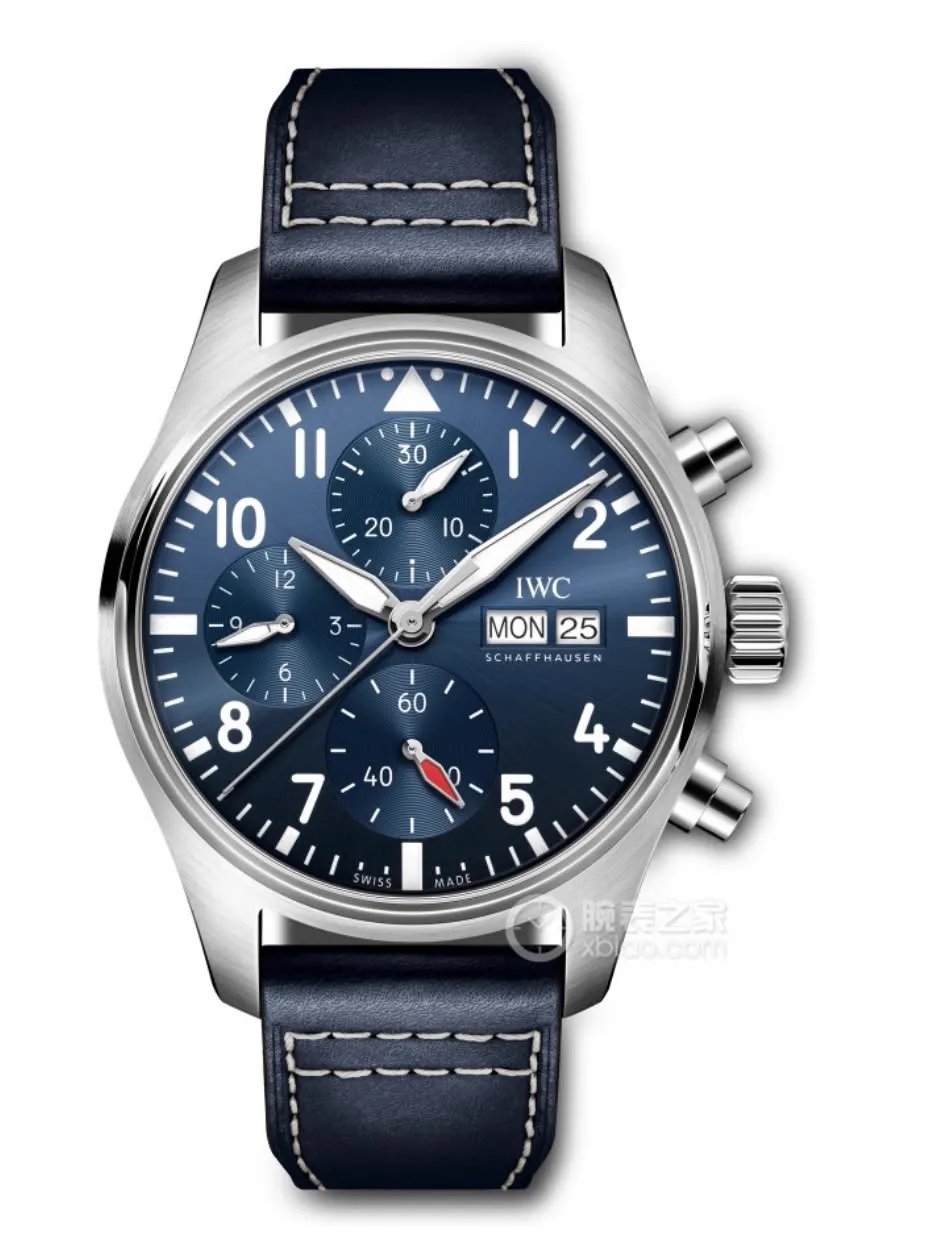Montre IWC Schaffhausen chronographe d'aviateur cadran bleu, bracelet cuir bleu