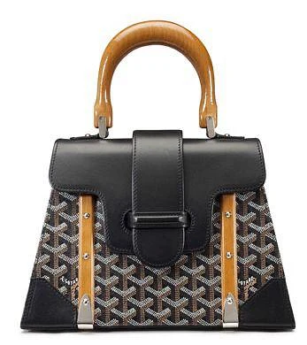 Sac Goyard Saïgon structuré en toile chevron noire avec poignée en bois