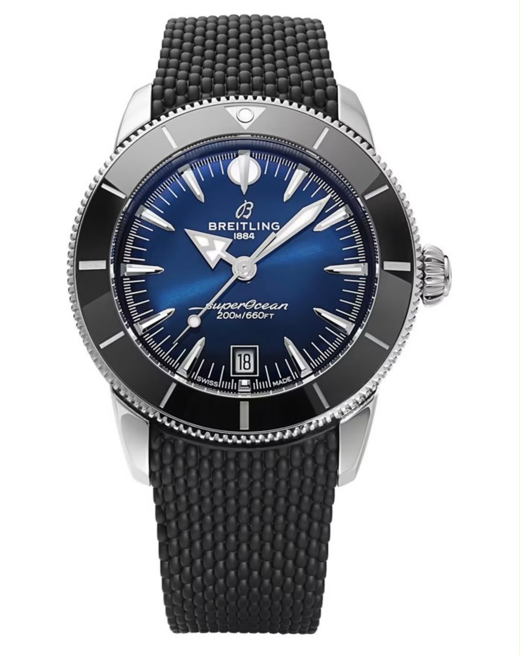 Montre Breitling Superocean Heritage cadran bleu et bracelet caoutchouc noir