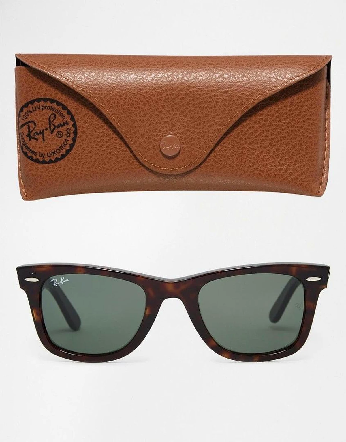 Lunettes de soleil Ray-Ban Wayfarer écaille avec étui cuir marron