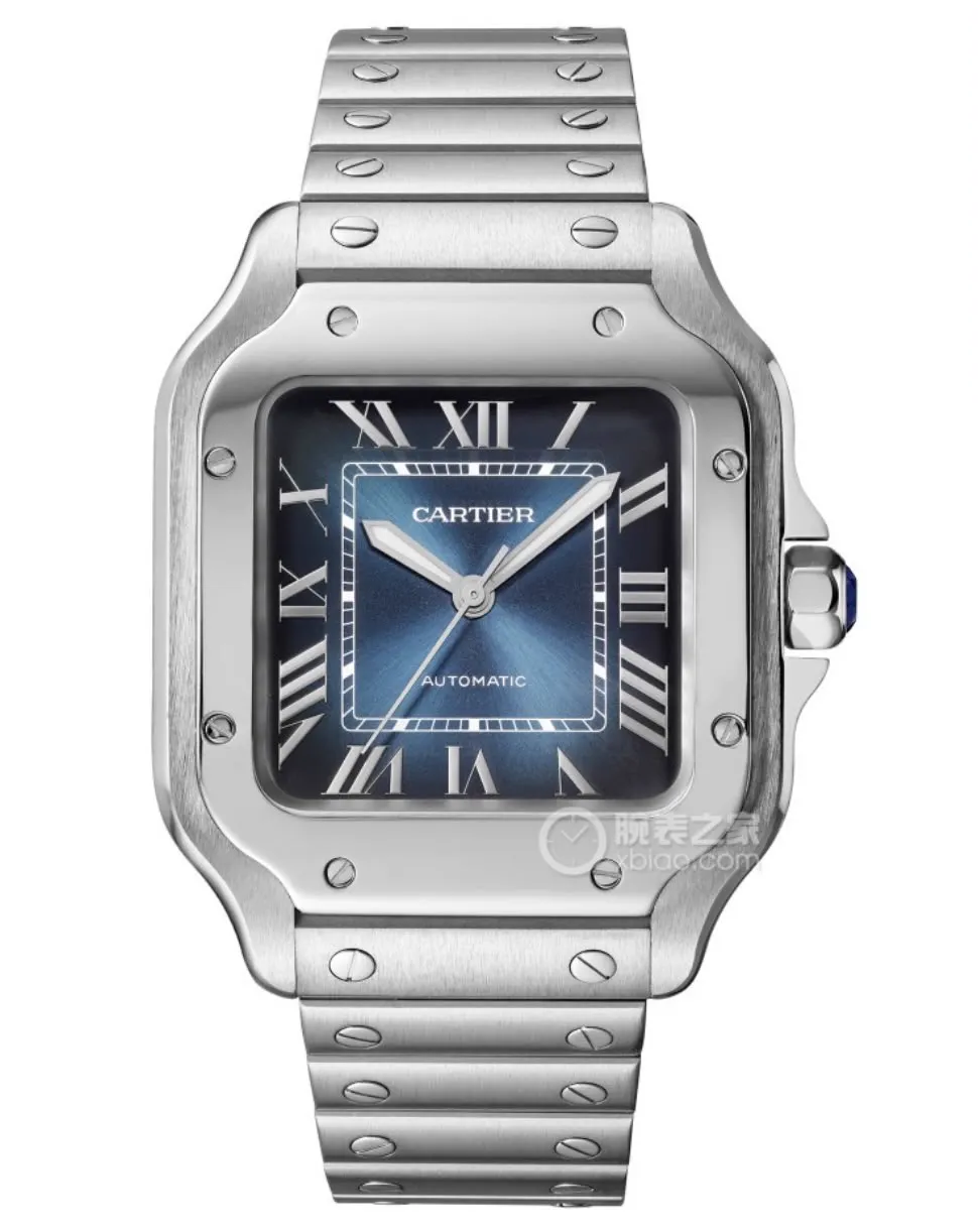 Montre Cartier Santos acier avec cadran bleu et bracelet acier