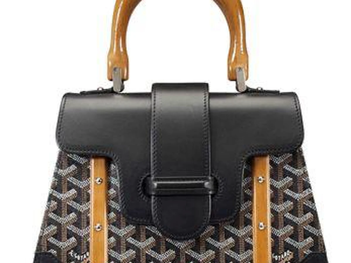 Sac Goyard Saïgon en toile chevron noire avec poignée en bois